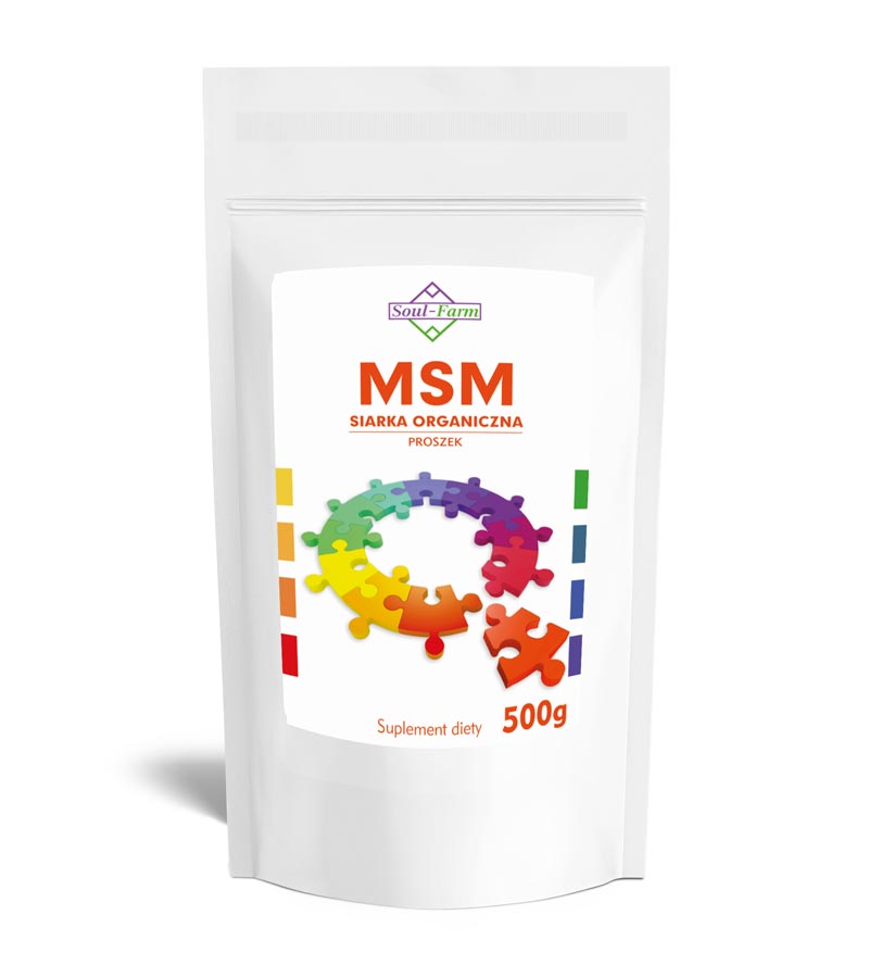 Sklep internetowy oferujący  MSM SIARKA ORGANICZNA PROSZEK 500 g (1000 mg) - SOUL FARM