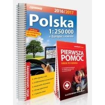 Produkt oferowany przez sklep:  Polska 2016/2017. Atlas samochodowy w skali 1:250 000 + Europa 1:4 000 000 + pierwsza pomoc - krok po kroku
