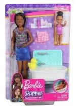 Produkt oferowany przez sklep:  Lalka Barbie Skipper. Zestaw: Opiekunka fioletowe kwiaty + dziecko + wanna FXH06 Mattel