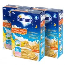 Produkt oferowany przez sklep:  Humana Kaszka mleczna Na dobranoc bananowa z pełnoziarnistych zbóż po 6. miesiącu Zestaw 3 x 200 g