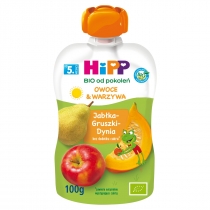 Produkt oferowany przez sklep:  Hipp Mus owocowo-warzywny po 5. miesiącu jabłka-gruszki-dynia 100 g Bio