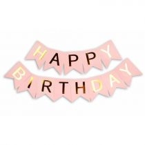 Produkt oferowany przez sklep:  Baner Urodzinowy Happy Birthday różowo-złoty