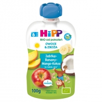 Produkt oferowany przez sklep:  Hipp Mus owocowo-zbożowy po 6. miesiącu jabłka-banany-mango-kokos 100 g Bio