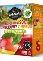 Produkt oferowany przez sklep:  Sady Wincenta Sok 100% jabłkowy z mango naturalnie mętny tłoczony NFC zestaw 3 x 3 L